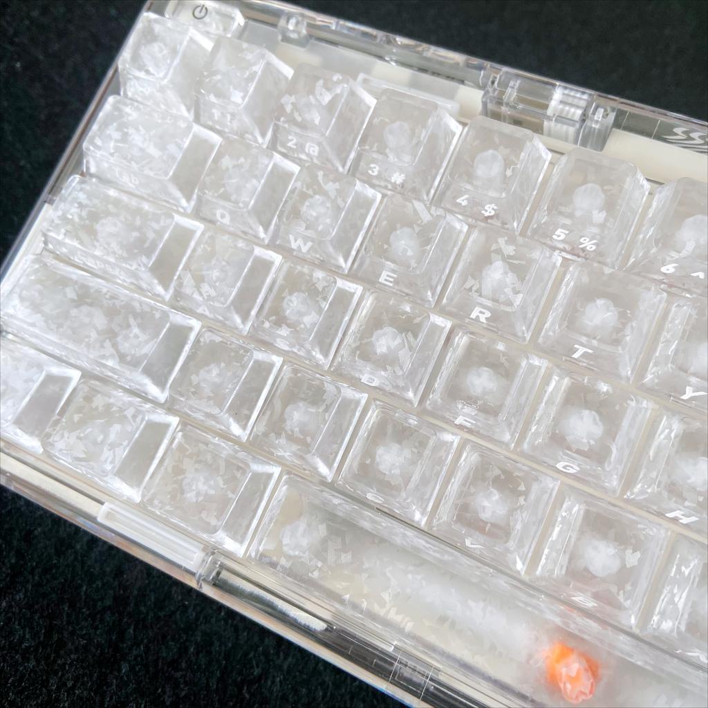 White Snowflakes Key Caps Imitation Carbon Fiber Side Printed PBT Transparent Keycap for Mechanical Keyboard 68 75 87 95 108