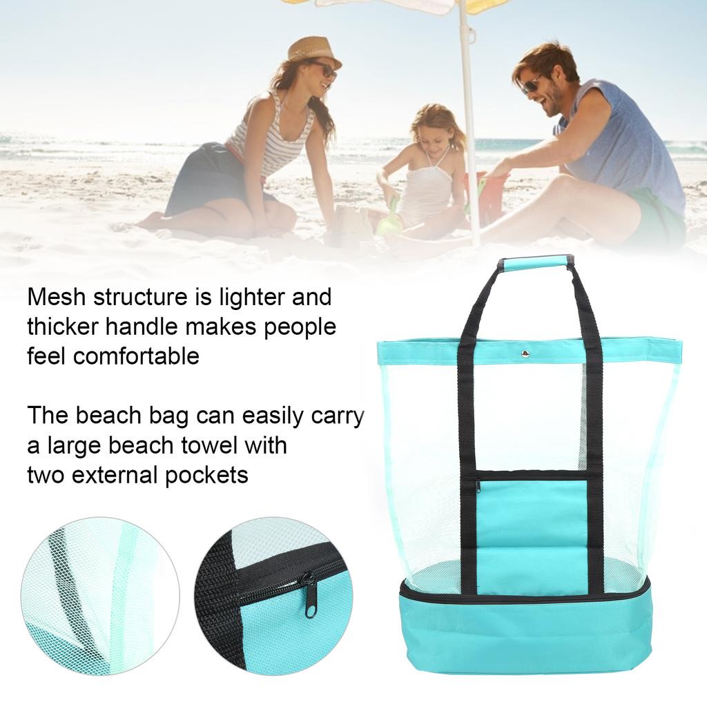 Camping Beach Mesh   Bag with Detachable Cooler Bag Multifunctional Packing  