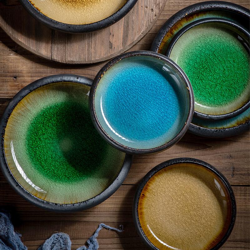 1Pcs Creative Kiln Ice Split Glaze Ceramic Plate Japanese Sushi Sashimi Plate Dish Salad Plate