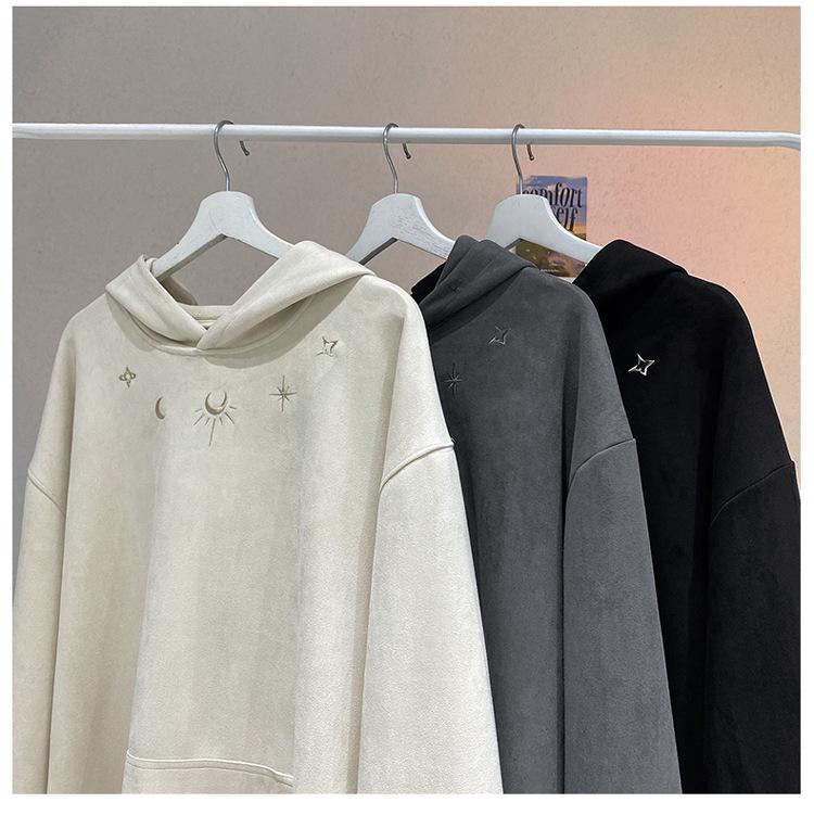 Men's American Style Embroidered Suede Hoodie - Heavyweight Retro Winter Jacket