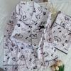 Goodnight Sleepy Cat: Women's Autumn/Winter Ice Silk Pajamas - Cartoon Kitten Print, Long Sleeve & Pants Set