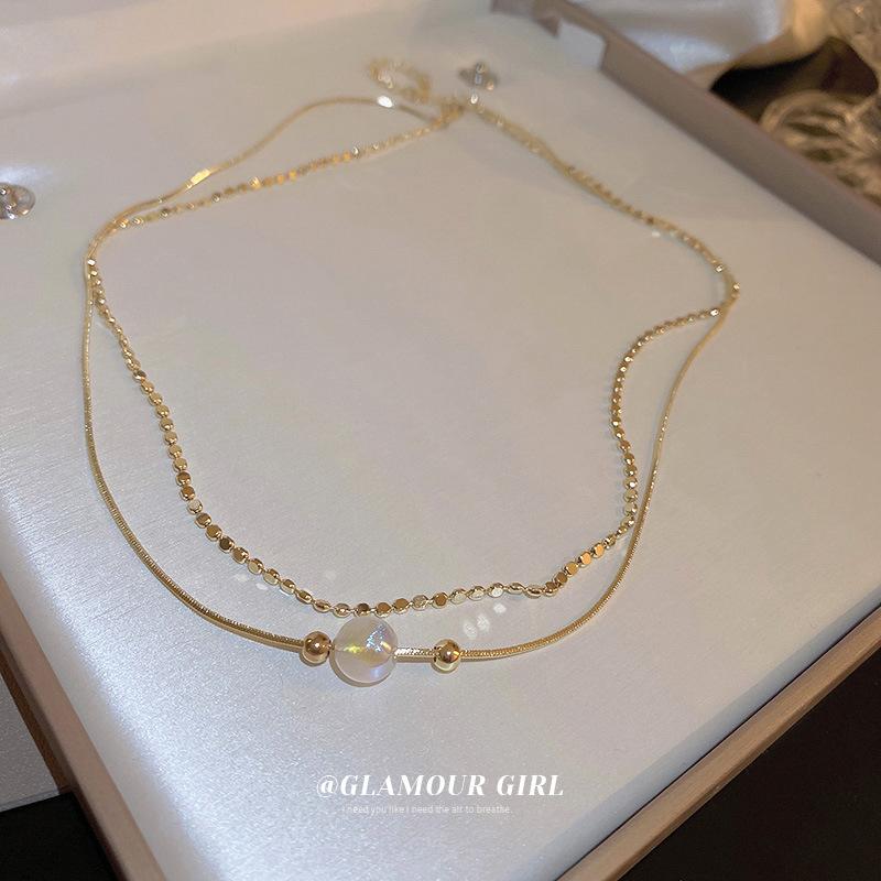 Color Mermaid Ji Pearl Chain Multi-layer Necklace Korean Retro Design Clavicle Chain Fashion Temperament Necklace Women