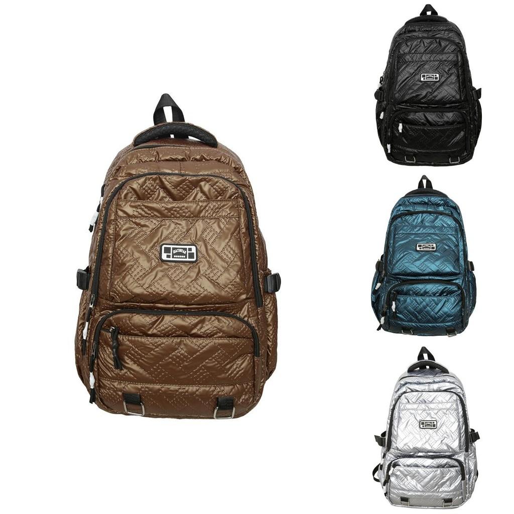 College Student Backpack With Fashionable Solid Color Embossed Texture For School And Travel