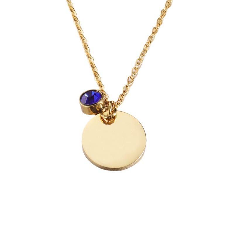 Stainless Steel Minimalist Engraved Pendant Necklace with Birthstone Charm