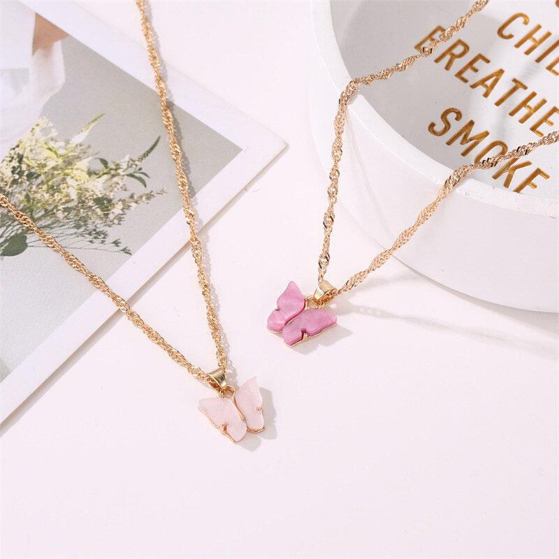 Sweet Butterfly Necklace Acrylic Colored Clavicle Chain for Women Refined Chain
