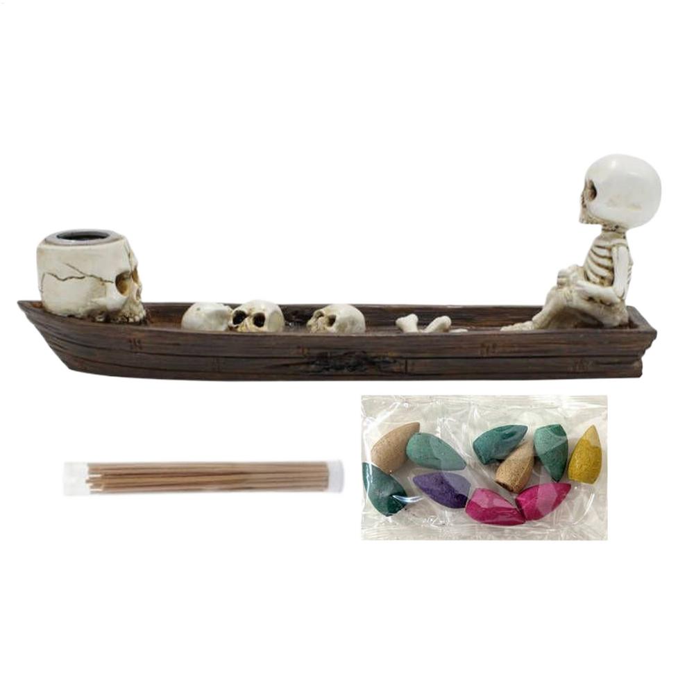 Creative Skull Incense Holder Ghost Incense Stick Tray Resin Boat Decorative Incense Holder for Study Room Bedroom Living Room
