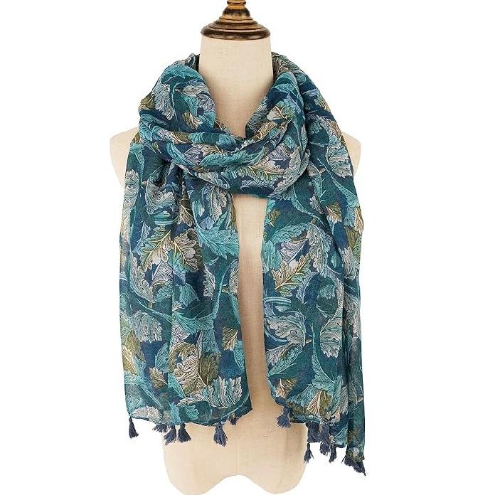 Stort Boho skjerf for kvinner Lett blomstertrykkskjerf Høst Vinter Mote Frynsede sjalomslag, 60 farger