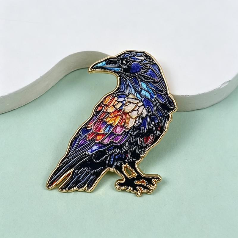 Einzigartiges Design Bunte Emaille Rabe Brosche Rostbeständiger Stift für Jacken Rucksäcke Punk Stil Schmuck Kollektion