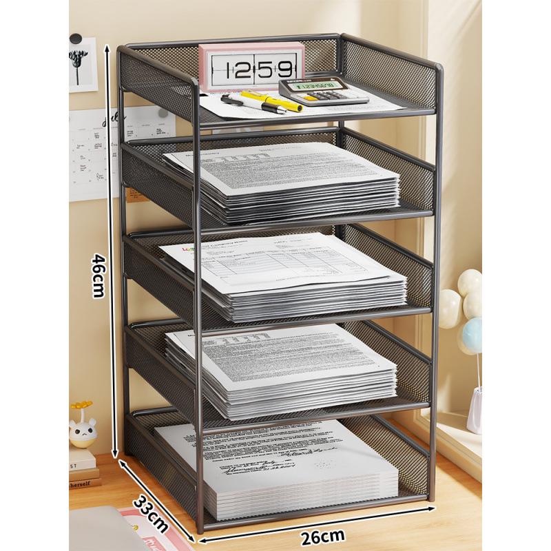 Desktop File Organizer Multi-Layer Storage Rack for Office Supplies and Books