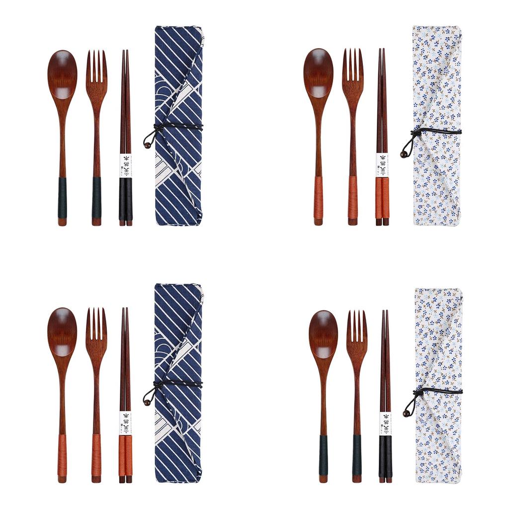 Wooden Chopsticks Spoon Fork Set Student Tableware Convenient Spoon Fork Chopsticks Set