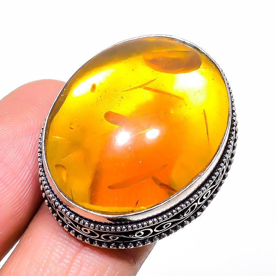 

Natural Baltic Amber Gemstone 925 Sterling Silver Jewelry Ring Size 8 l2H81