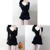 Black Knit Fabric Short Sleeve Mermaid Skirt With Ruffles For Summer Casual Wear