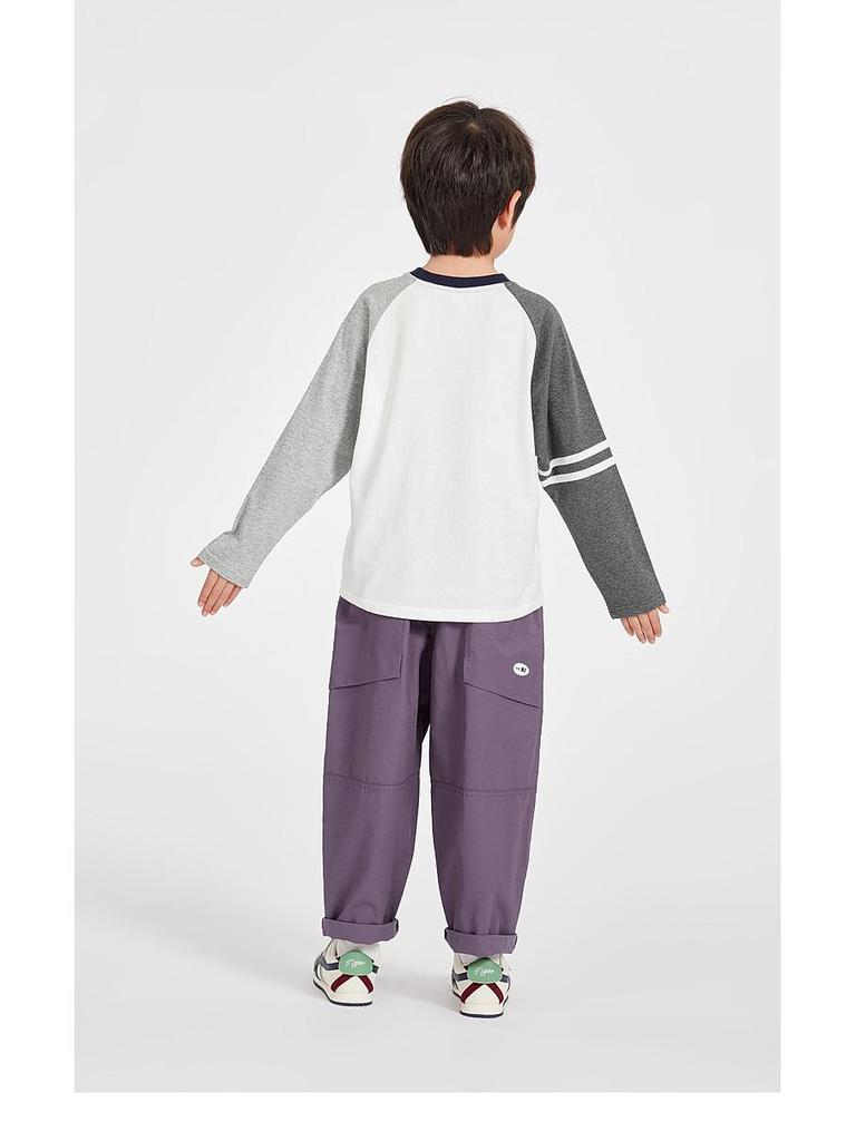 Boys' American-Style Long-Sleeve Cotton T-Shirts with Stripes, Contrast Sleeves - Ideal for Spring and Autumn.