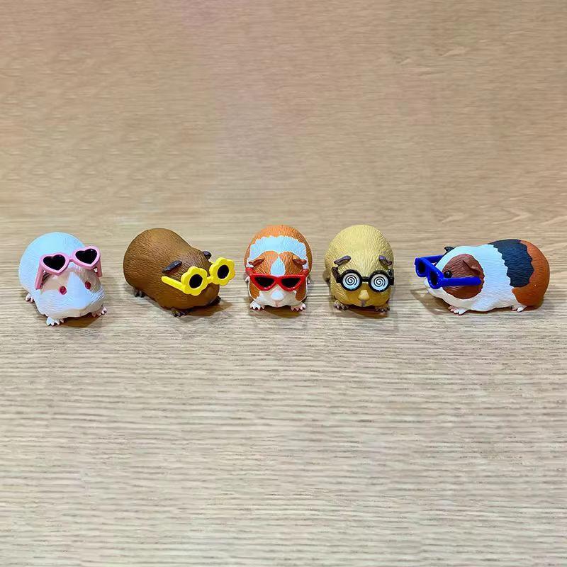 Guinea Pig With Sunglasses  Cute Small Anime Action Figurine Model Toys Kawai Desktop Decoration Collectible Present