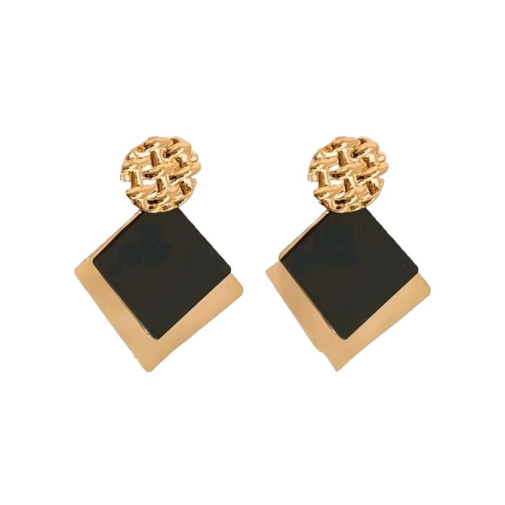 Retro Black Square Earrings for Women - High-End Alloy Dangle Jewelry with a Light Luxury, Versatile Design