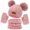 Kids Winter Hat Scarf Gloves Set Double Ball Fleece Lining Baby Hats for Boy Girl Solid Color Infant Knitting Beanie Cap 1-4Year
