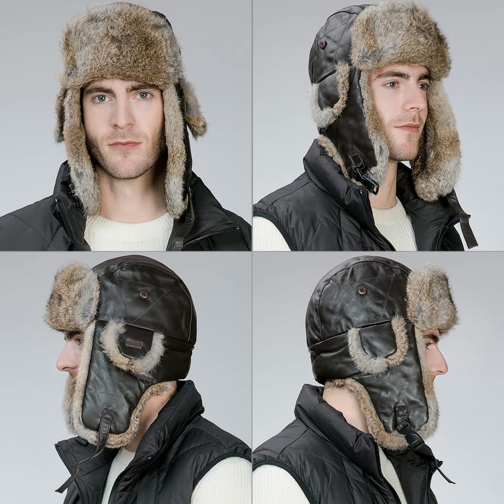 [SIGGI] Winter Aviator Hat with Ear Flaps – Waterproof Pilot Flight Cap for Men & Women, Warm Russian Trapper Hat for Ski, (Coffee, L)
