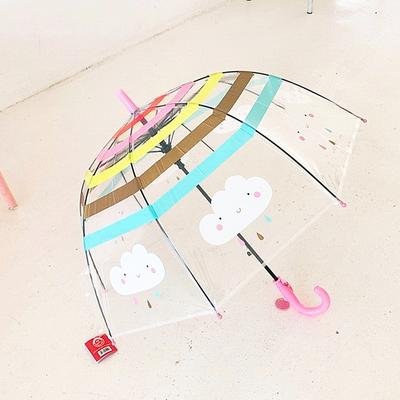 Children's Transparent Umbrella Cartoon Cute Rainbow Cloud Arched Automatic Male and Female Korean Version Ins Long Handle Wind and Rain Umbrella