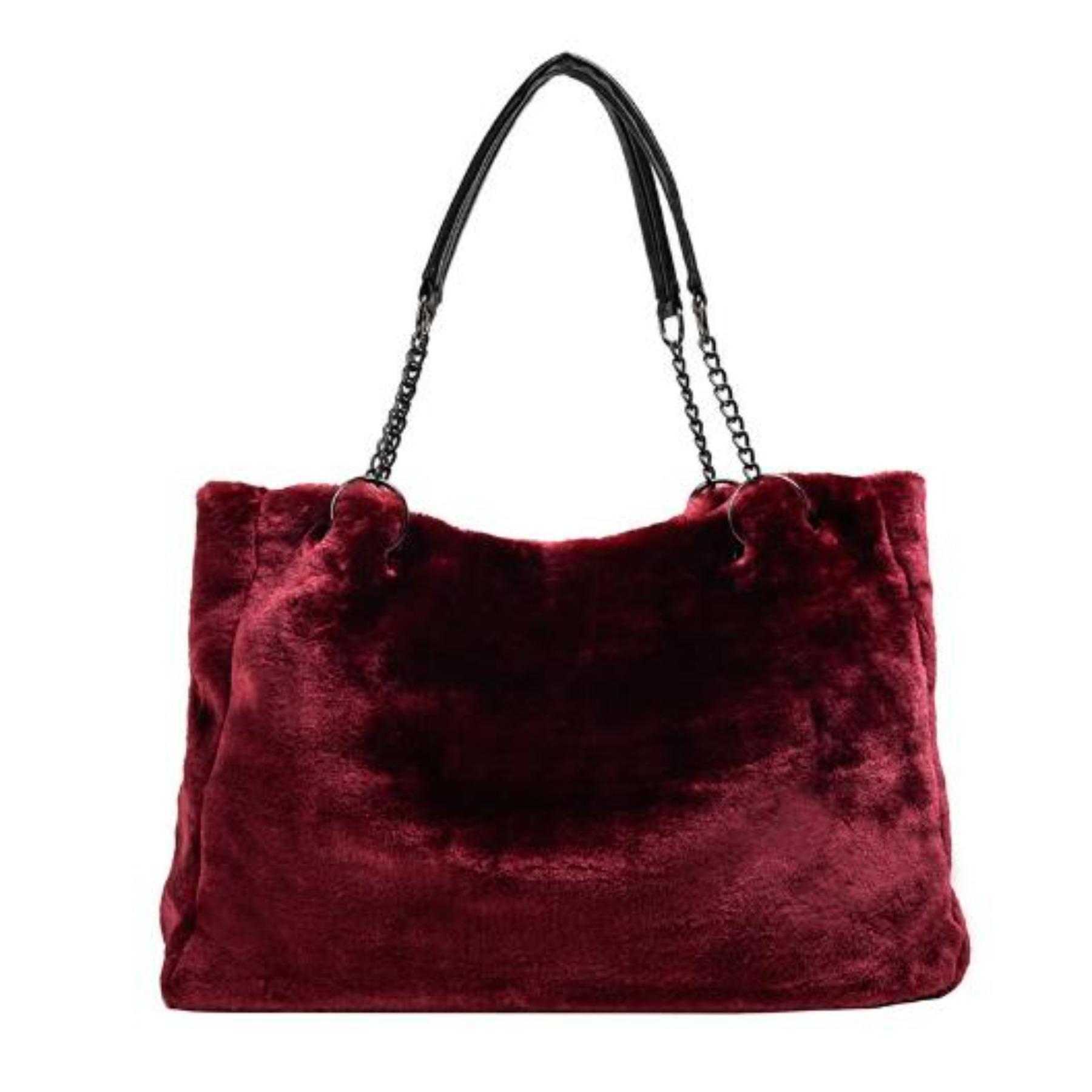 

Faux Fur Tote Bag Winter Plush Women Shoulder Bag Casual Lady Handbag Female Chain Larger Capacity Travel Shopping Bag 45X18X14CM