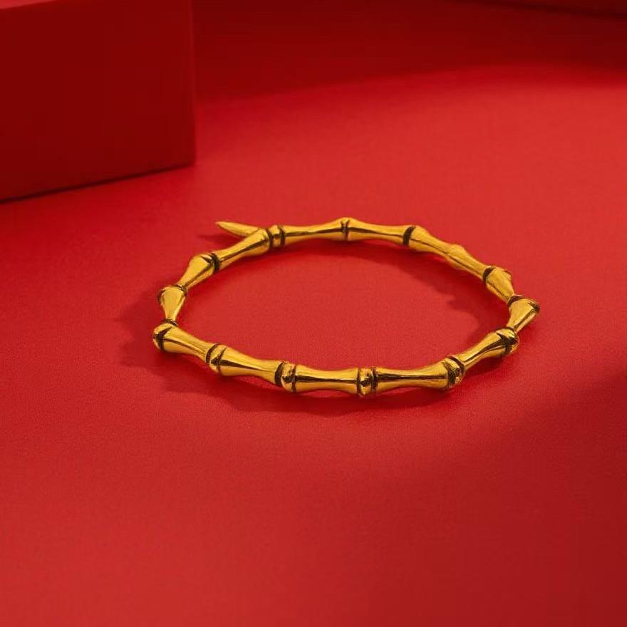 Elegant 18k Gold-Plated Bamboo Bangle: Chic Design, Light Luxury, High-End, Fashionable Bracelet for Women, Symbolizing Good Luck