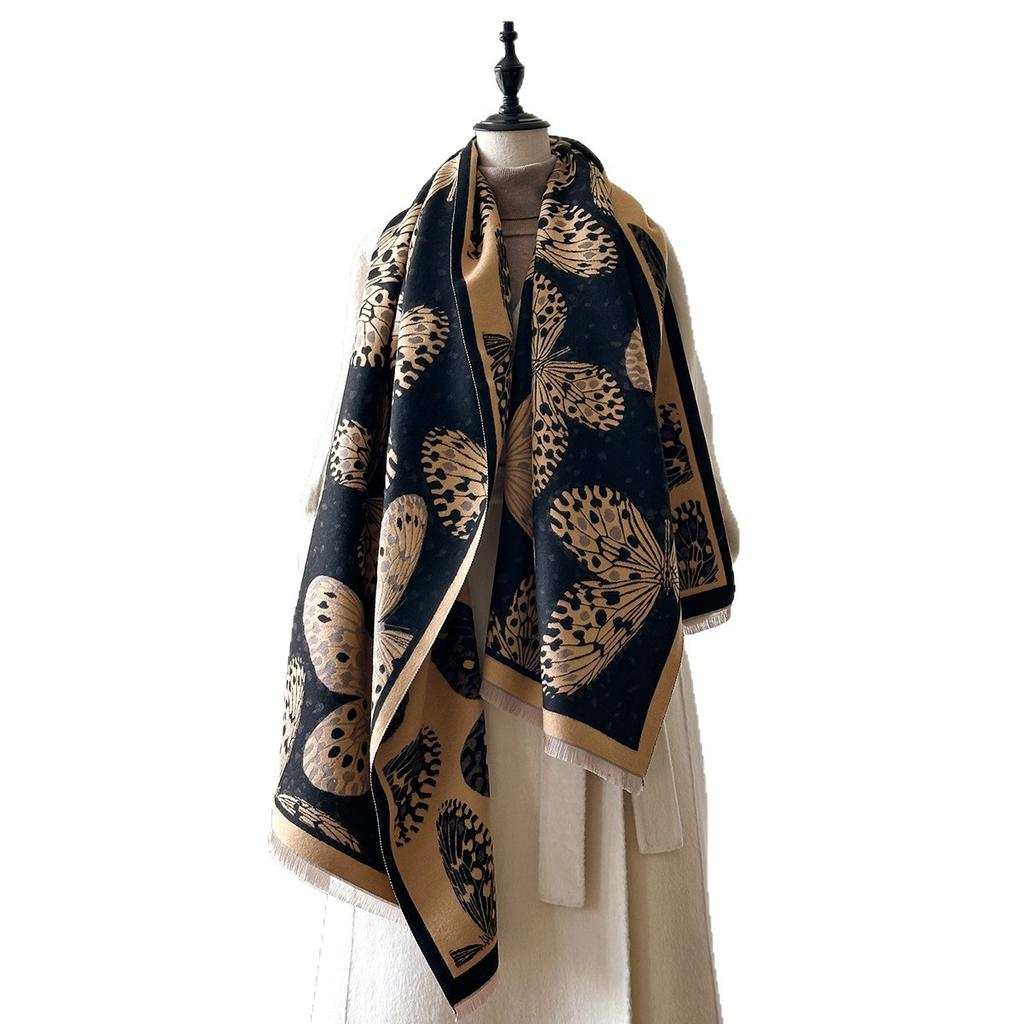 Leopardtryck fjäril enkel mode pendlare resa varm imiterad kashmir halsduk sjal cape kvinnor