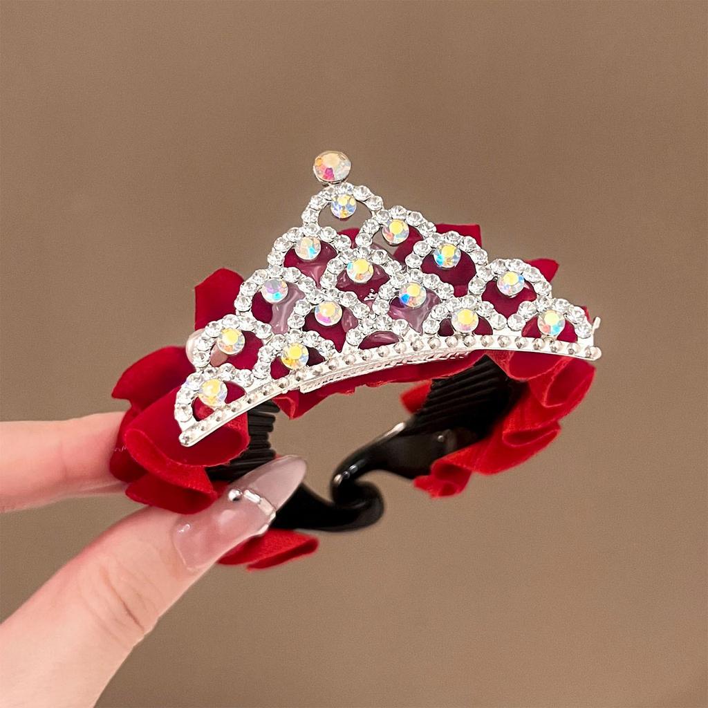 Children's 2026 New Year Red Crown Hair Clip Ponytail Holder for Girls