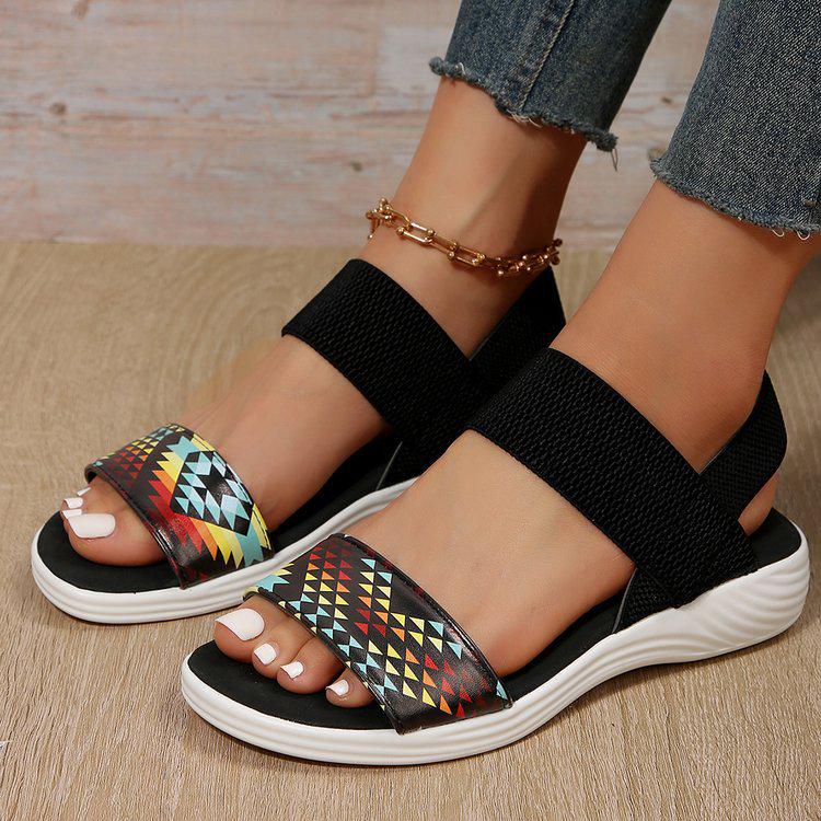 Women's 2024 Summer Casual Sandals: Thick Sole Wedge with Elastic Band & Open Toe, Plus Size Available