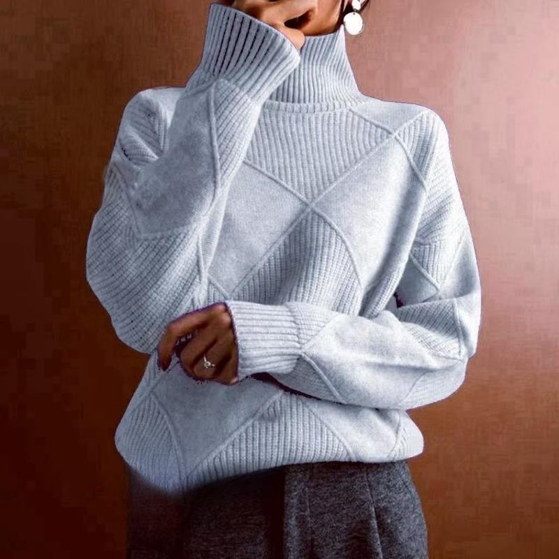 Women's Fashion Casual Fall Winter Solid Color Print Long Sleeve High Neck Sweaters