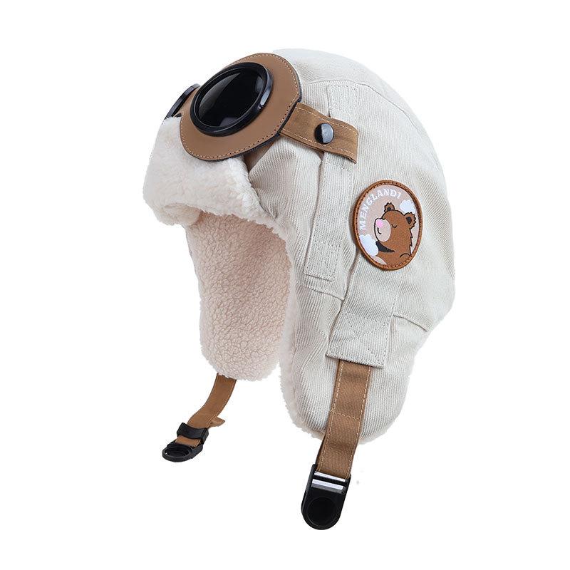 Adult children cute bear pilot glasses Lei Feng hat children autumn and winter parent-child boys fleece thermal ear protector