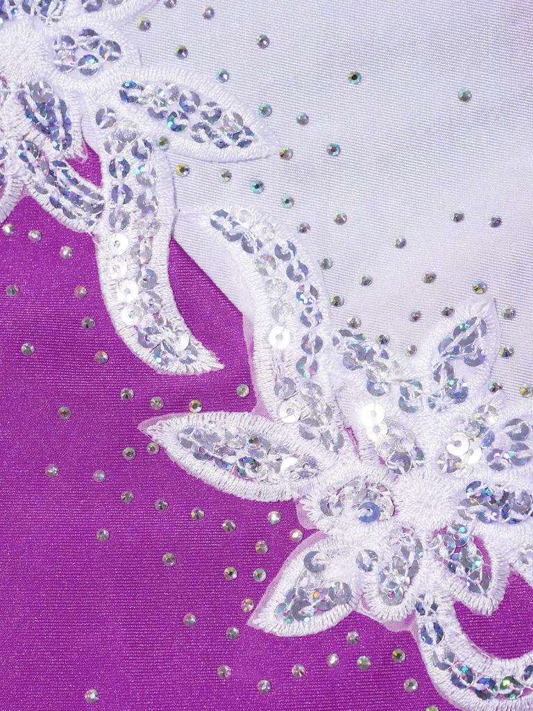 Ärmelloses Gymnastik-Tanzkleid für Kinder, glänzendes Strass-Pailletten-Blumendekor-Trikot, Tanzkleidungskostüm