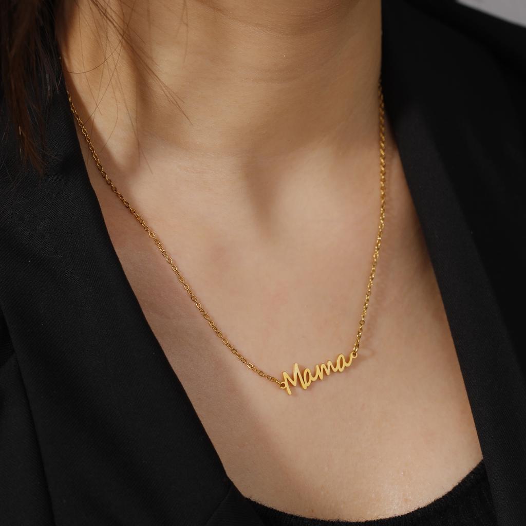 Collana con ciondolo a forma di lettera "Mama" per donna, in acciaio inossidabile, girocollo, alla moda, regalo per la festa della mamma.