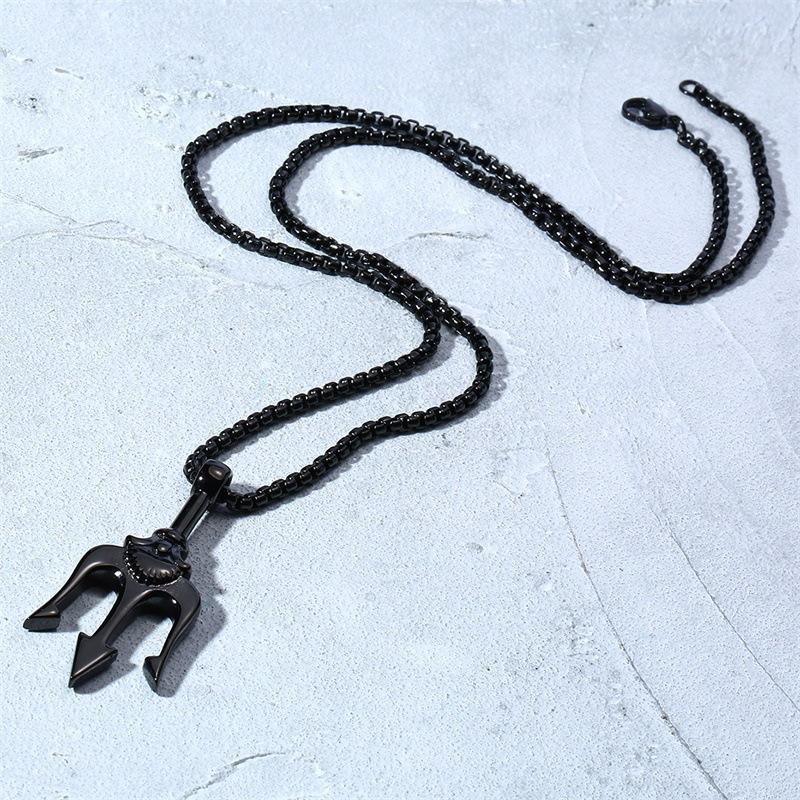 Stainless Steel Trident Pendant Necklace For Men Hip Hop Punk Style Boy Gifts Gold Color 60mm Chain Fahion Jewelry Wholesale