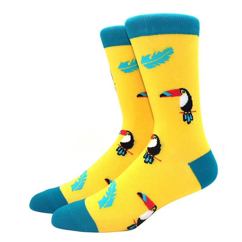 1 Pair of  Fun Men Socks Casual Cartoon Fruit Banana Flamingo Lemon Egg Sloth Pizza Happy Harajuku Skateboard Socks