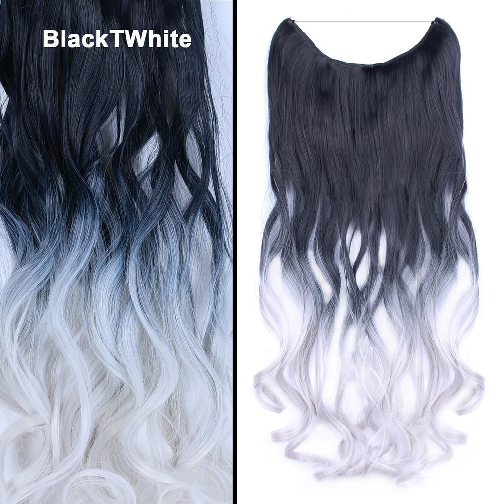 One Piece No Clips Hairpieces Ombre Color Elasticity Invisible Wire Fish Line Wavy Synthetic Hair Extension