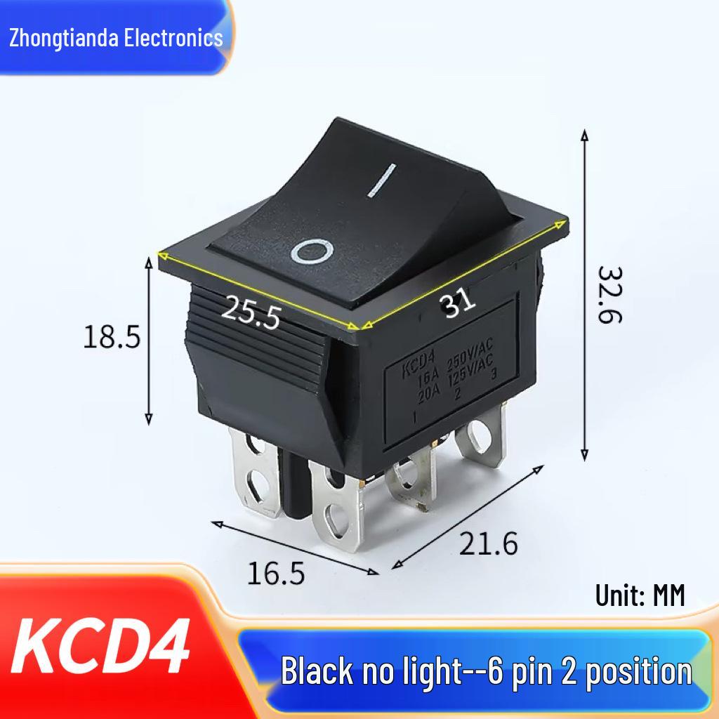 KCD4 Rocker Switch, Double Pole, 16A, 4/6 Pin with Light