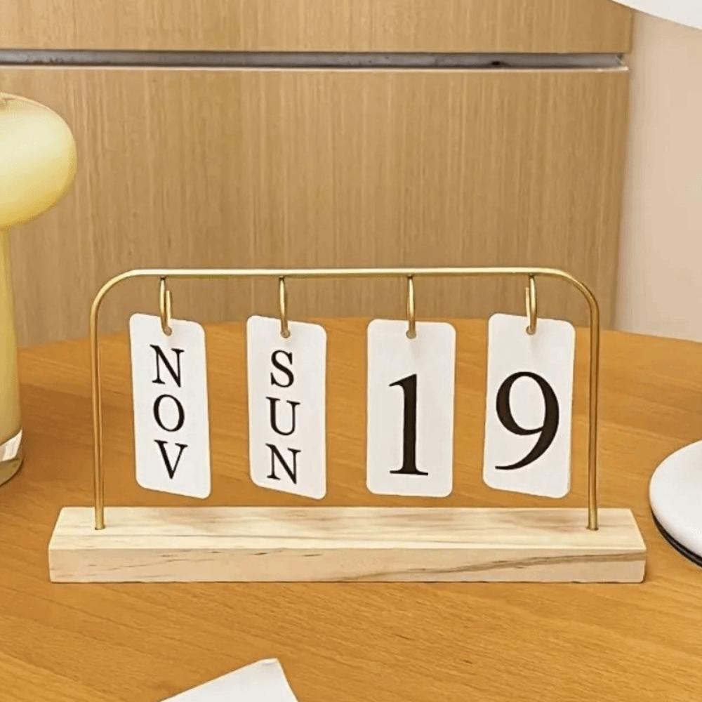 Wooden Desktop Flip Calendar Turn Page Design Vintage Standing Calendar Creative Series Date Display Wooden Calendar