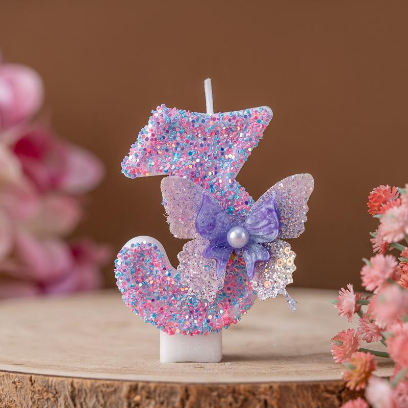Purple Butterfly Digital Candle 0-9 Birthday Cake Ornament