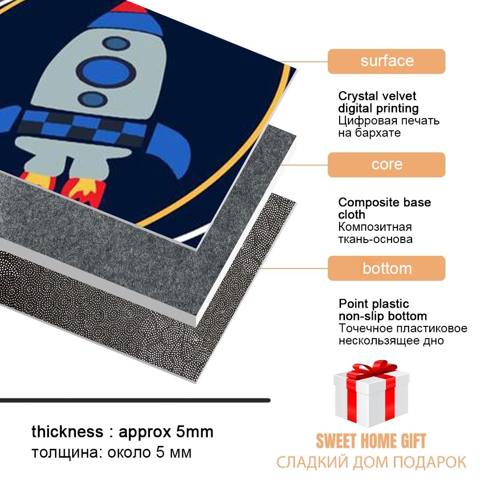 Cartoon Rocket Kids Room Carpet Dinosaur Living Room Area Rug Crystal Velvet Anti-slip Boys Bedroom Rug Children Play Gamer Mat