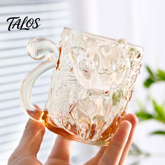 Cartoon-Katze Trinkglasbecher, Isolierter Glas-Kaffeebecher, mit Katzen-Schwanz-Griff-Design, Transparenter Becher für Heiße Kalte Getränke