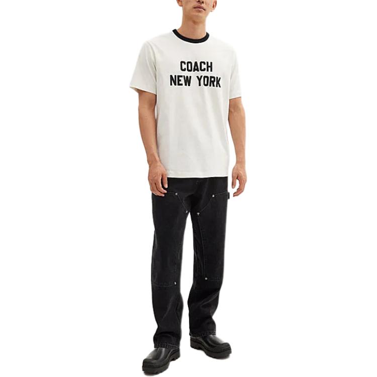 Coach Letter Logo Printed Round Neck Pullover Short Sleeve T-Shirt Unisex T-Shirts White CR132-WHT