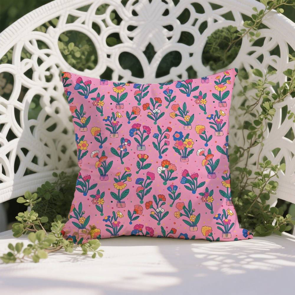 Girls For Spring Floral Ins Print Pillow Case Anti-dustmite Pillowcase Invisible Zipper Silky Short Plush Sofa Cushion Cover