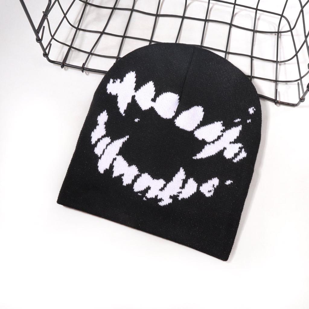 Autumn Winter New European American Style Street Hip-Hop Jacquard Knitted Beanie Teeth Pattern Button Spandex/Cotton Common