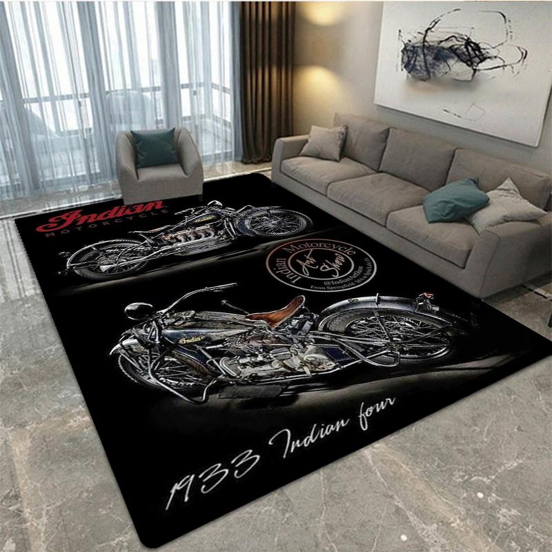 Retro plyšový koberec Indian Motorcycles, okna v ložnici, domácí dekorační koberec u postele, dárek pro muže na motocykly pro těžký provoz