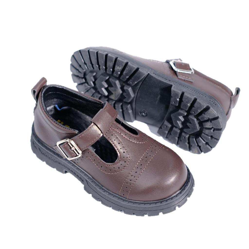 Girls' 2026 Brown Mary Jane Leather Shoes with Buckle Strap - Breathable, Wear-Resistant, Thick Sole for Campus Casual Wear