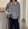 Women's French Patchwork Wool Knit Cardigan with Polo Collar - Versatile Loose Sweater for Spring and Autumn