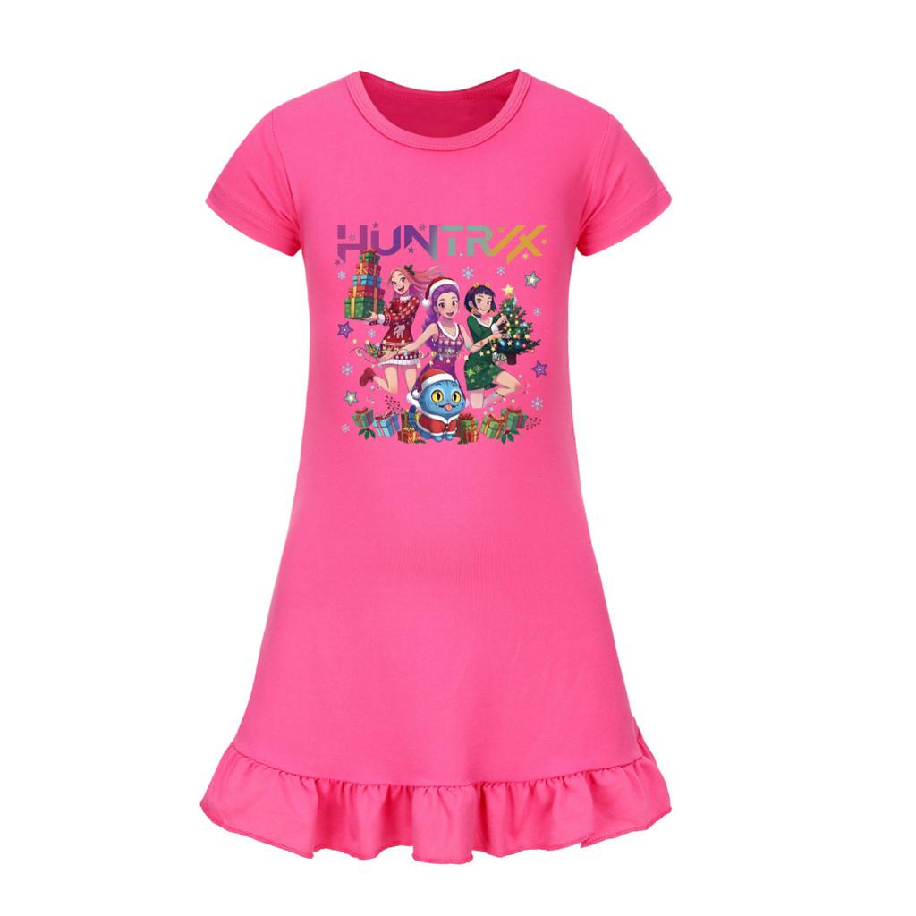 5084 Kids Girls Christmas New Year Mira Zoey Rumi Printed Ruffle Short Sleeves Casual Dress