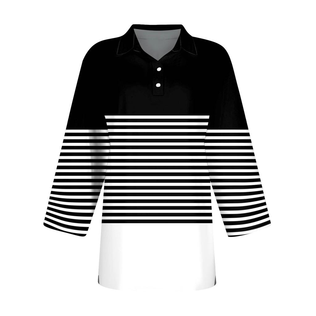 Dámská móda Neformální klopa Krátká košile s 3/4 rukávem s potiskem Dámské topy se zapínáním na knoflíky