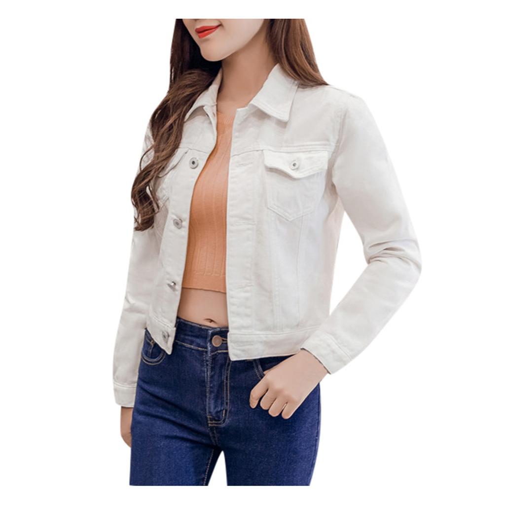 Mote kvinner Ensfarget dongerijakke Jakkeknapp Uformelle dongeriklær