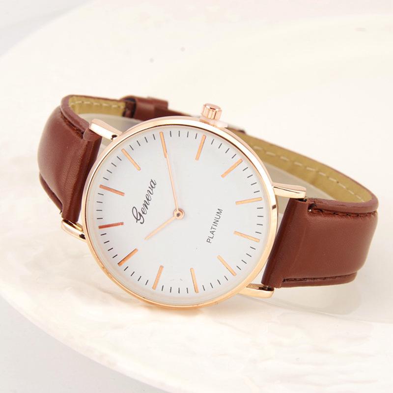 Geneva Leather Strap Ultra-Thin Quartz Watch: Unisex Fashion with Two-Hand Design