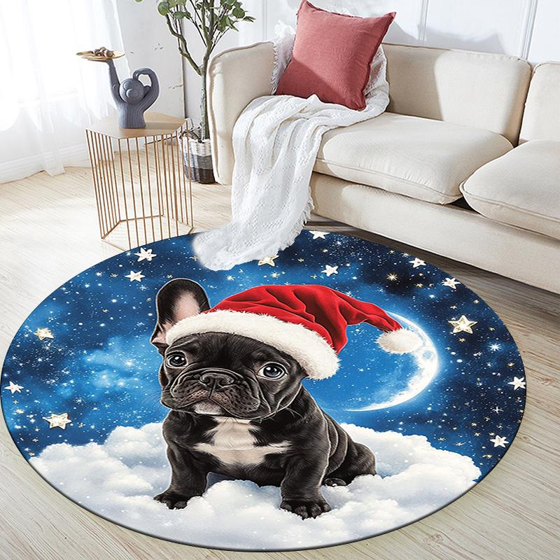 French Bulldog Round Area Rug,Carpet Rug for Living Room Bedroom Sofa Playroom Decor,Non-slip Floor Mat